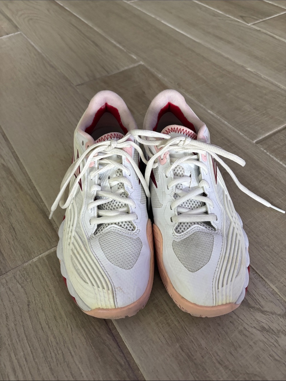 Mizuno Women’s White Athletic Sneakers with Pink Accents